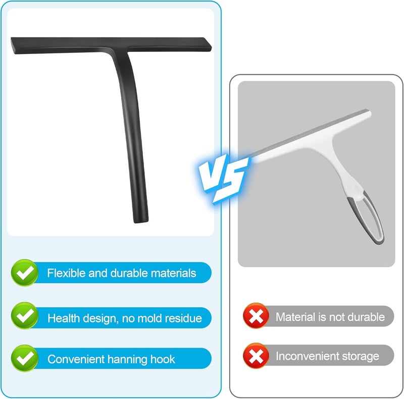 DNZPFU Shower Squeegee for Glass Doors, Mirror Window Tile Scrubber Cleaner with Hook Silicone (Black) - Image 2